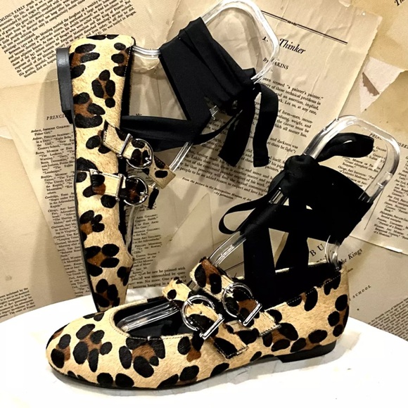 ALOHAS Shoes - Anthropologie Alohas Thekla Mary Jane Ballet Flat Leopard Hair Print Lace Up